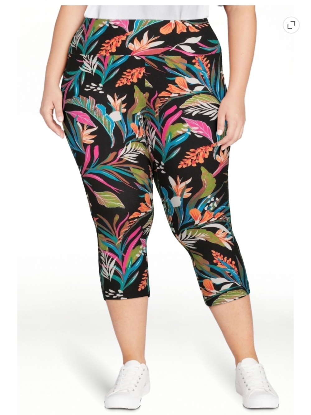 Terra and Sky Women’s Hawaiian Tropical Print Capris Leggings Size 1X NWT